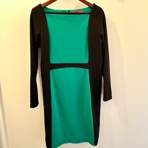 Narciso Rodriguez Elegant Black and Teal Long Sleeve Dress